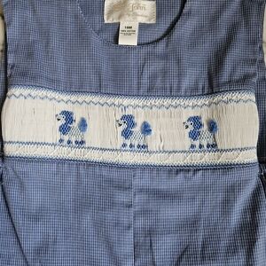 Sir John Blue Checkered Baby Onesie with Embroidered Poodles 18 Months